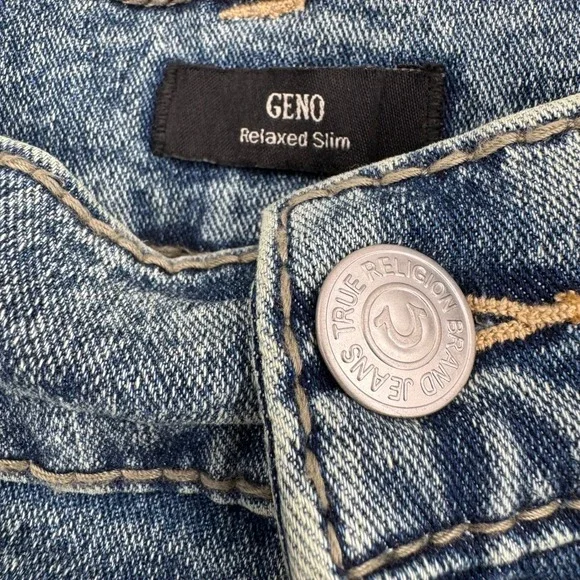 True‎ Religion Geno Relaxed Slim Denim Jeans W38 L32 Blue Distressed Wash